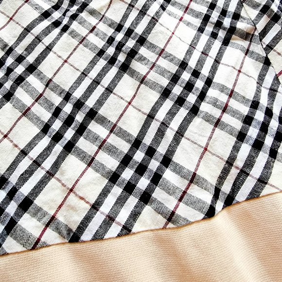 Black, tan and light cream plaid / tartan, 3/4 sleeve dress with white collar - Picture 4 of 6